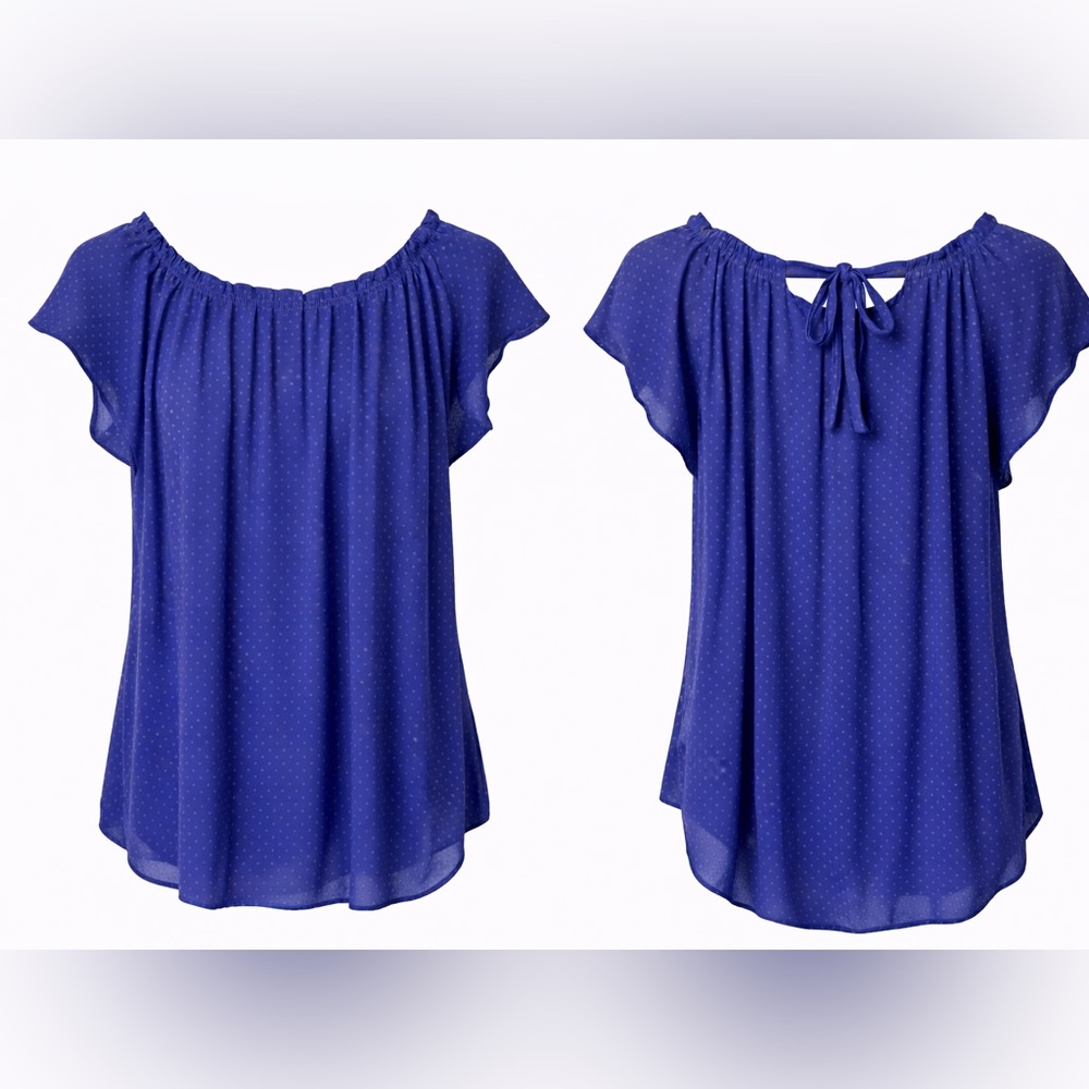 LC Lauren Conrad‎ Blue Swiss Dot Blouse | Back Tie | Flutter Sleeve | M